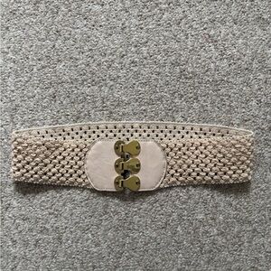 Betsey Johnson Beige Woven Elastic Belt with Gold Clasp